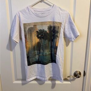 White Graphic T-Shirt with Palm Tree Design